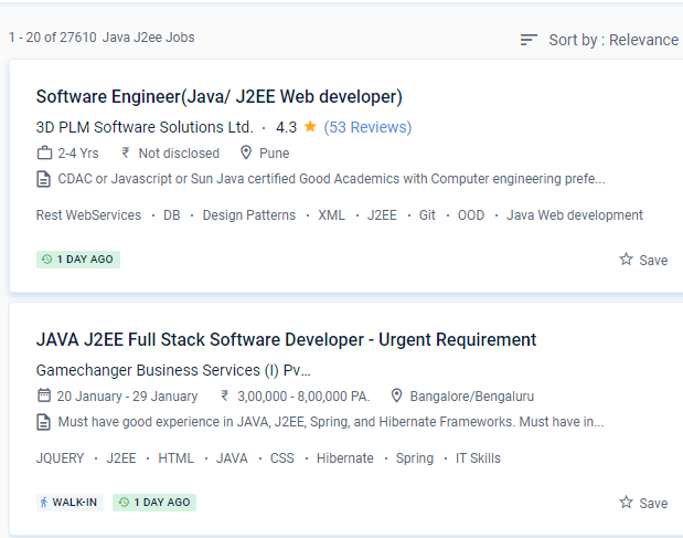 Java J2EE internship jobs in Bath